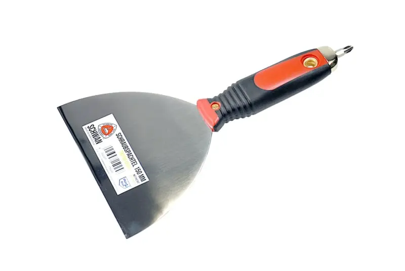Plamuurmes / spachtelmes 150 mm met softgrip en schroefbit RVS Schwan