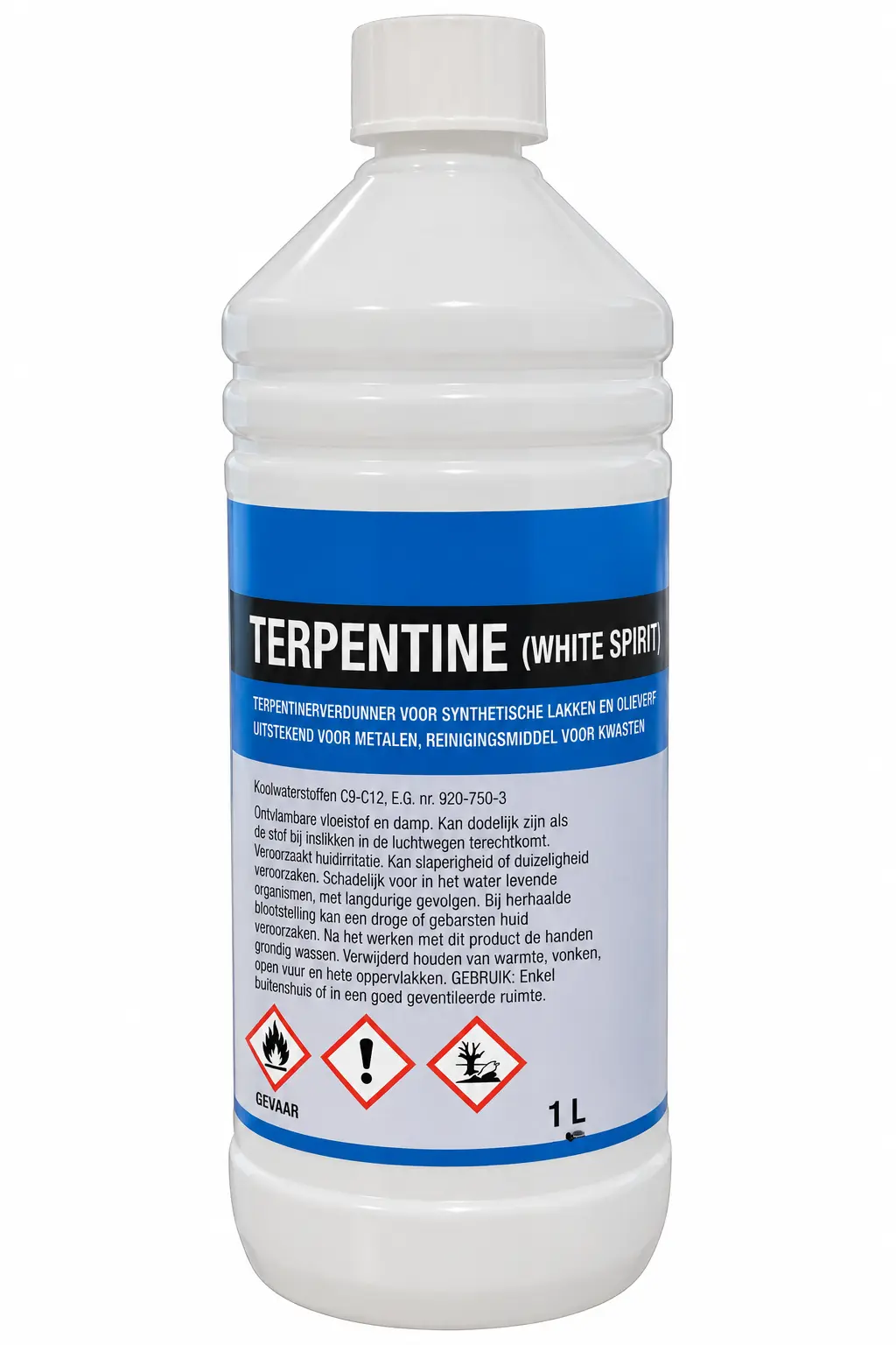 Terpentine reinigingsmiddel / verfverdunner voor synthetische lak en olieverf 1 liter